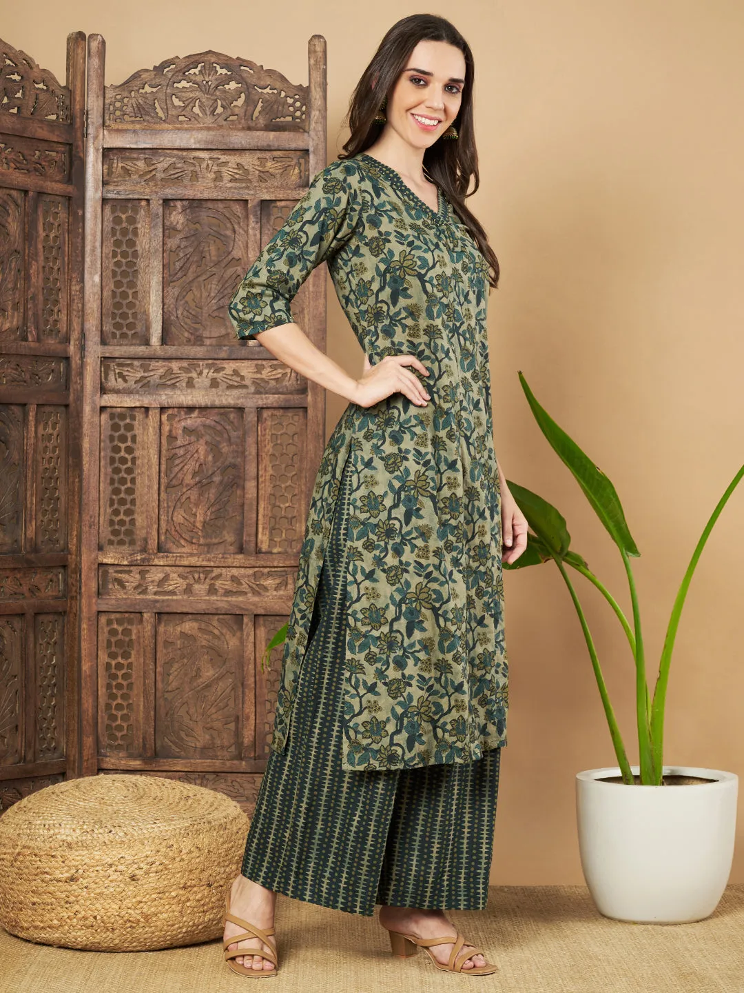 Ethnic Cotton Kurta and Palazzo Set for Women