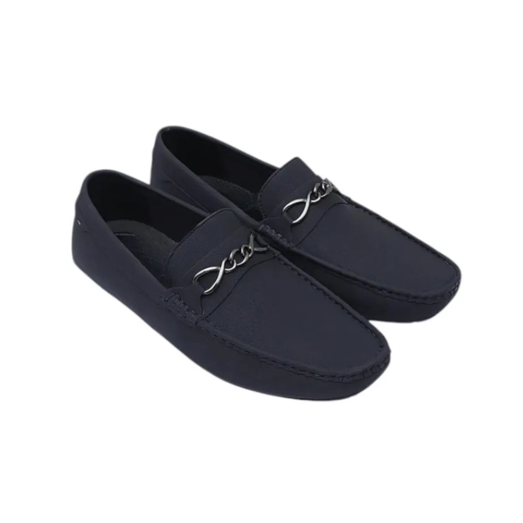 Floxi Men's Black Leather Driver Shoes