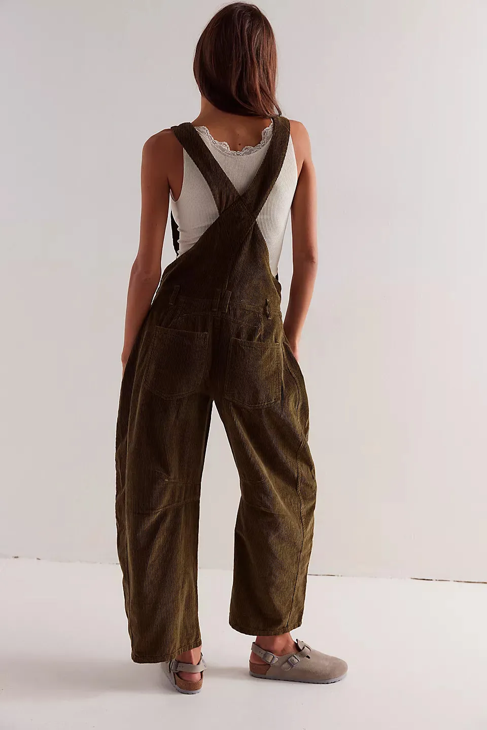 Free People We The Free Good Luck Cord Overalls - FIR GREEN