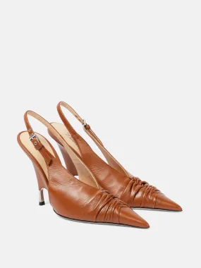Gathered leather slingback pumps