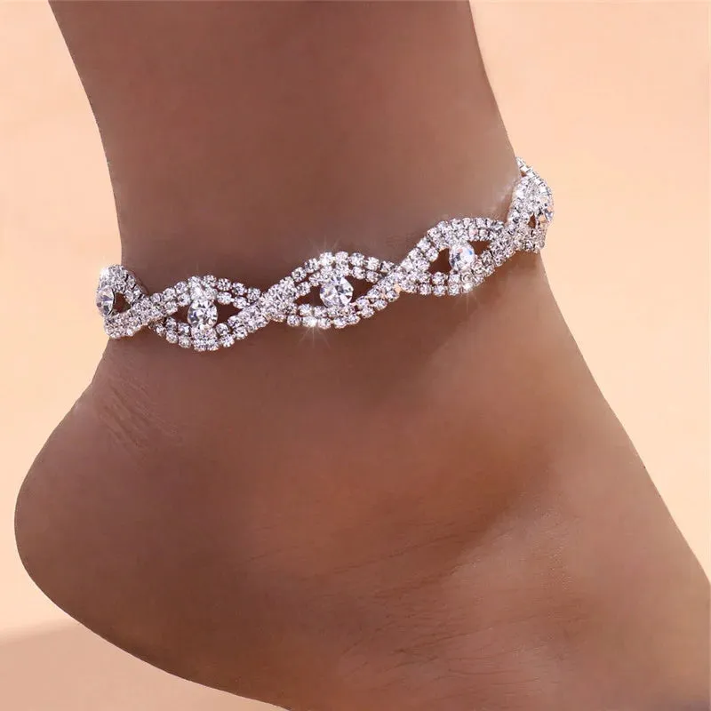 Huitan Rhinestone Anklet & Barefoot Sandals