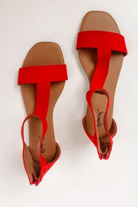 IMPERFECT Like A Charm T-Strap Gladiator Sandals With Heel Zipper (Red Suede PU)