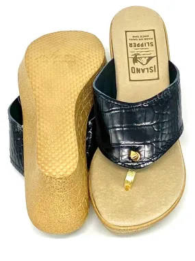 Island Slipper Women's Embossed Leather Vamp Thong Size 9 Sandals