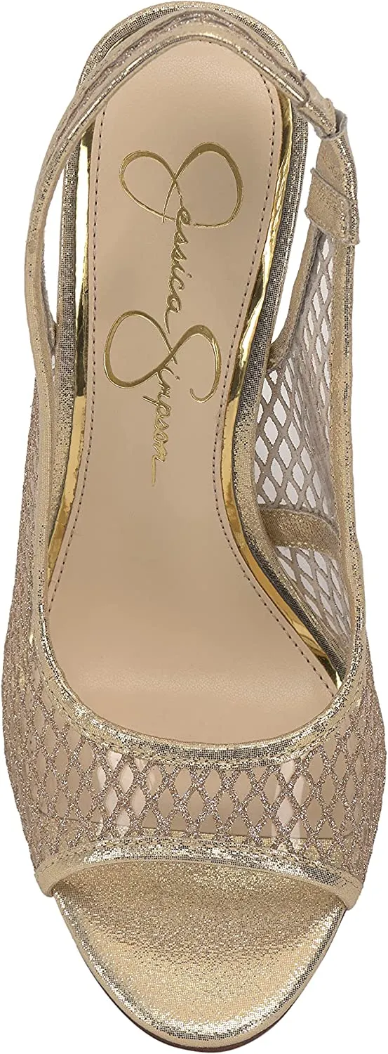 Jessica Simpson Jaisey Clear/Gold Peep Toe Slingback Stiletto Heeled Sandals