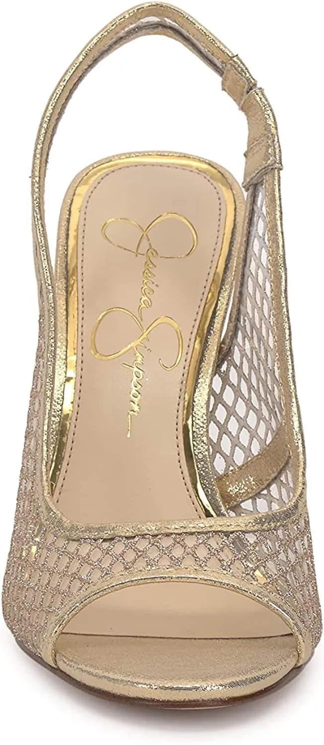 Jessica Simpson Jaisey Clear/Gold Peep Toe Slingback Stiletto Heeled Sandals
