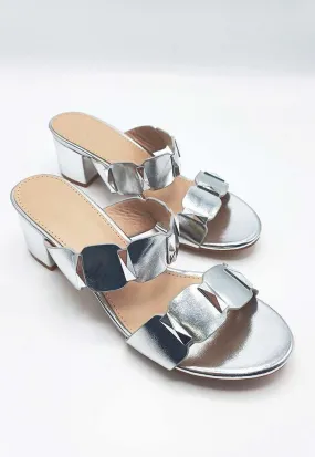 Kolee Stud Detail Block Heel Mules in Silver