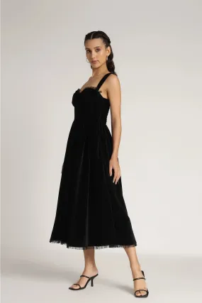 Lace & Beads Dune Velvet Black Midi Dress
