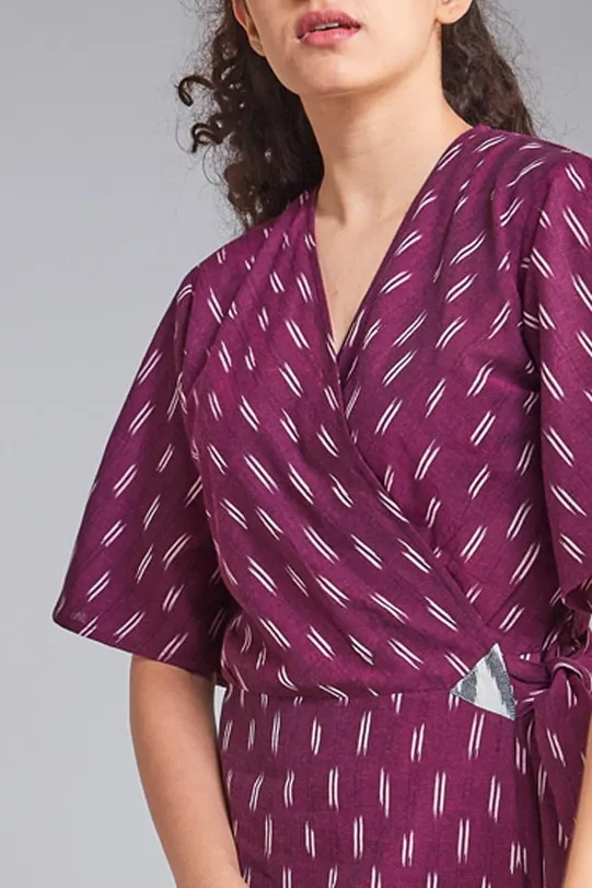 Layla Handloom Ikat Wrap Dress - Red