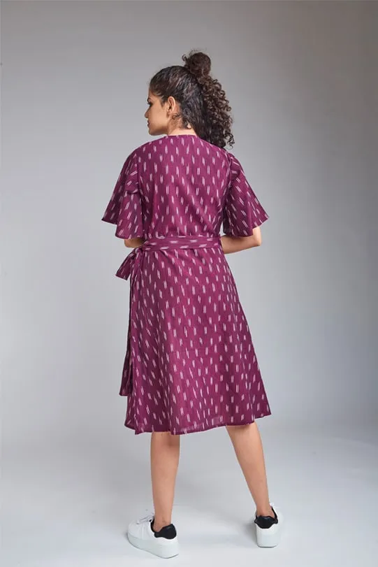 Layla Handloom Ikat Wrap Dress - Red