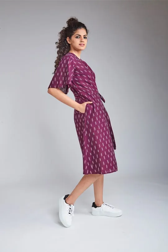 Layla Handloom Ikat Wrap Dress - Red