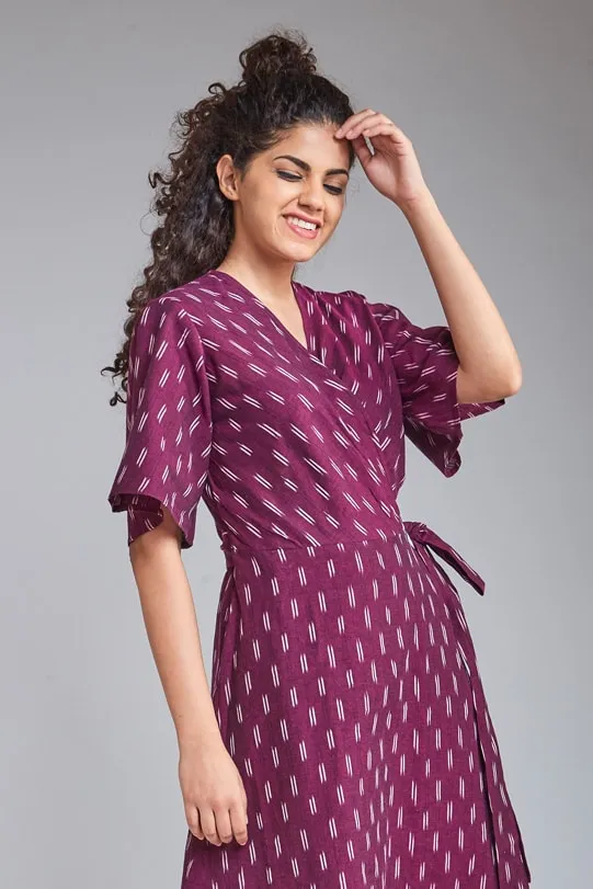 Layla Handloom Ikat Wrap Dress - Red
