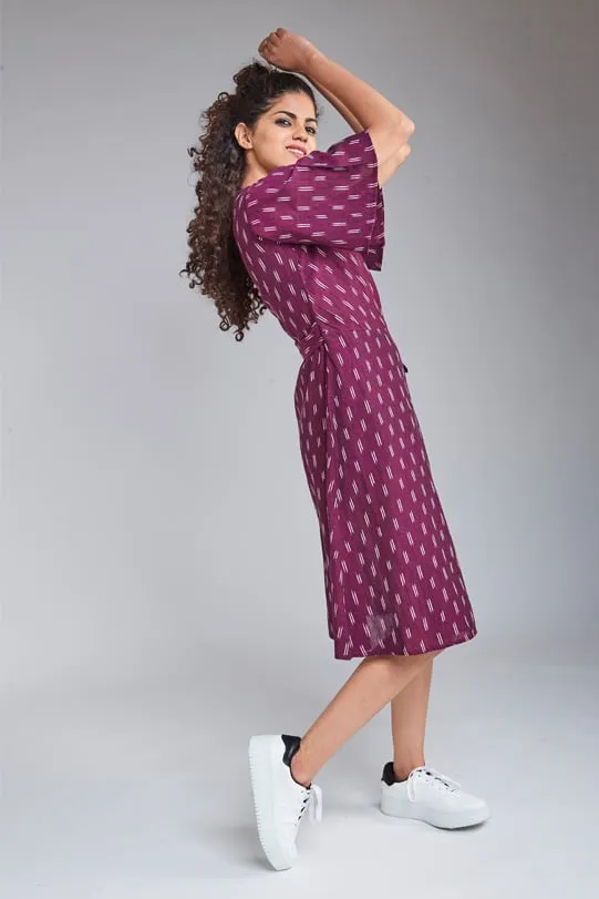 Layla Handloom Ikat Wrap Dress - Red