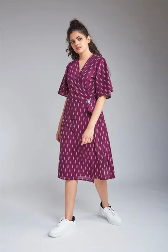 Layla Handloom Ikat Wrap Dress - Red