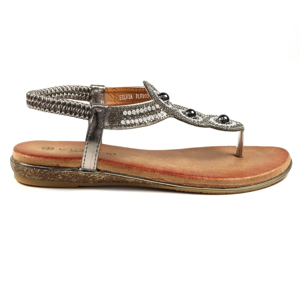 Lunar Women's JLH203 Silvia Toe Post Sandals Pewter Grey