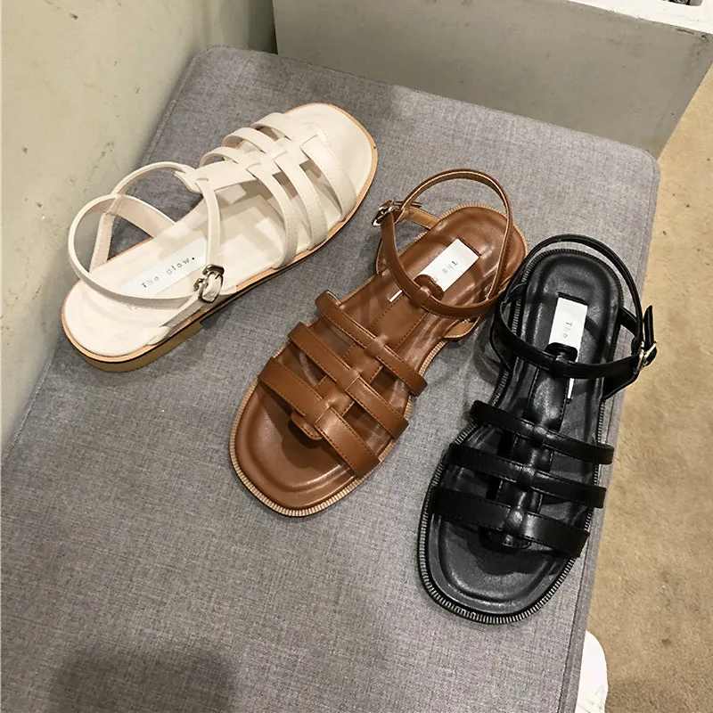 LUXE SEVEN DESIGN STRAPPY FLAT SANDALS