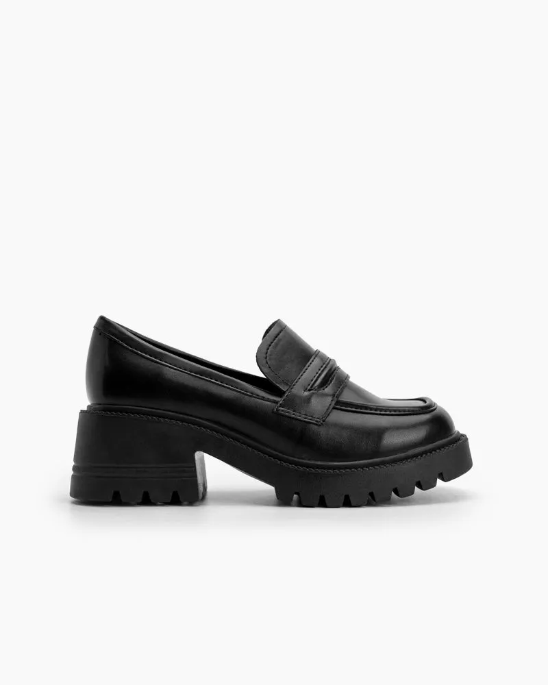 Matte and Patent Leather Penny Chunky Platform Slip-on Loafers