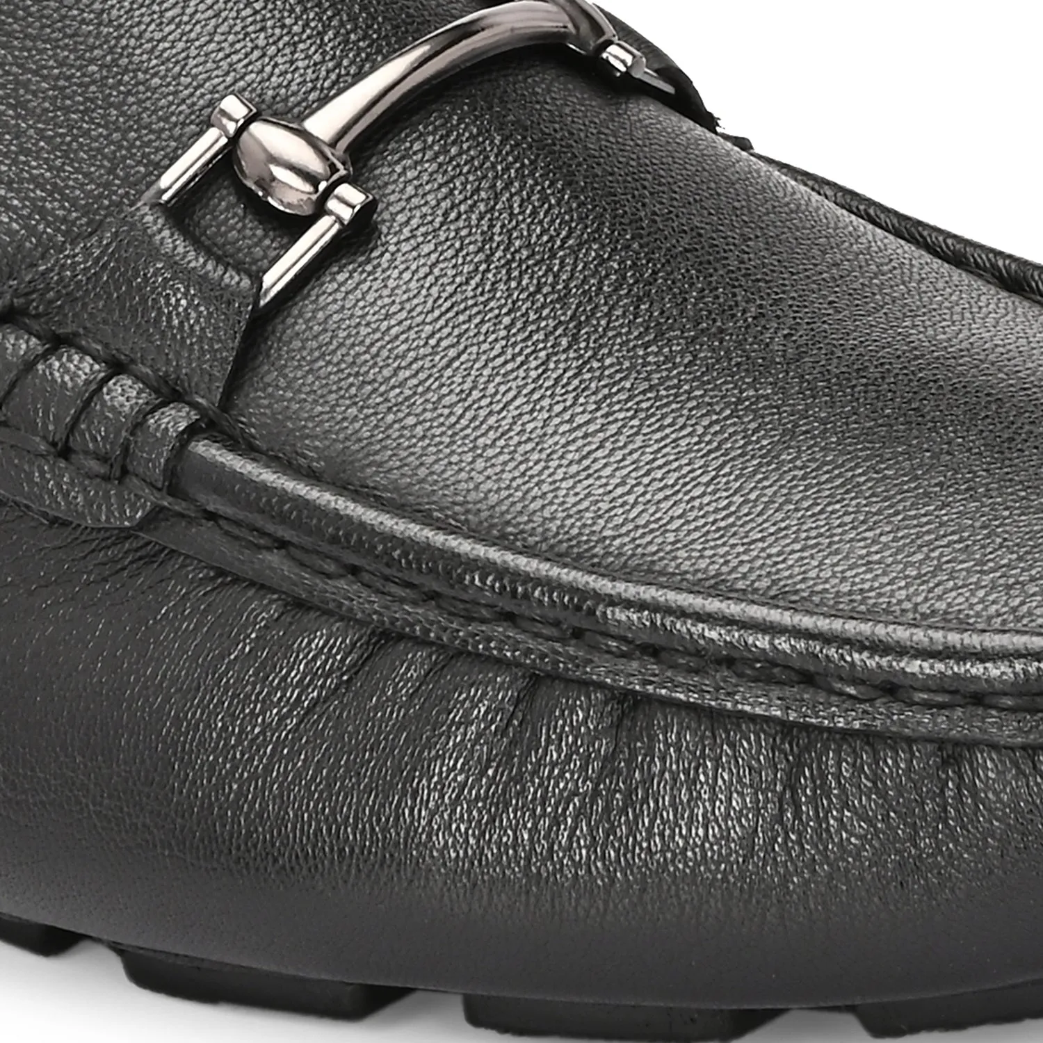 Men Premium Leather Black Casual Slip On Driving Loafers (Romson-27-Black)