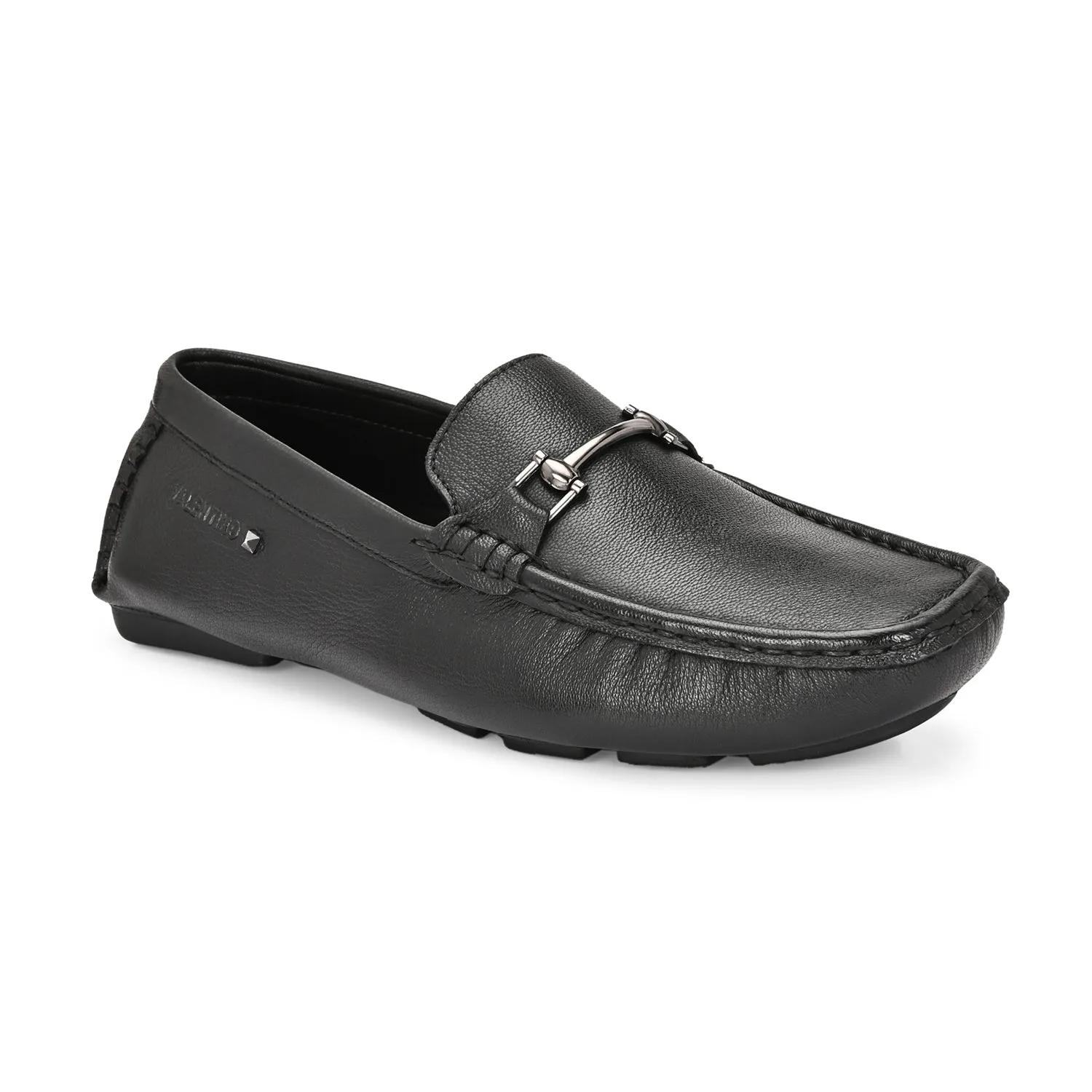 Men Premium Leather Black Casual Slip On Driving Loafers (Romson-27-Black)