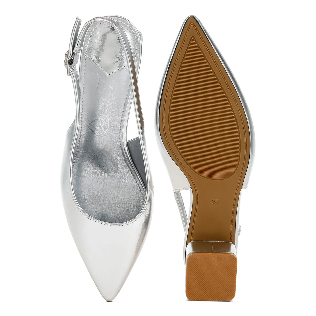 Metallic Faux Leather Slingback Sandals