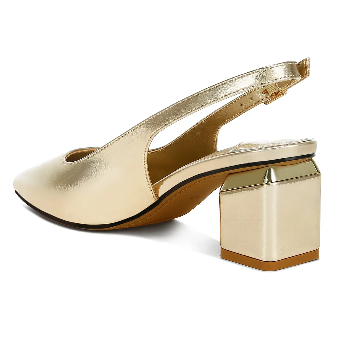 Metallic Faux Leather Slingback Sandals