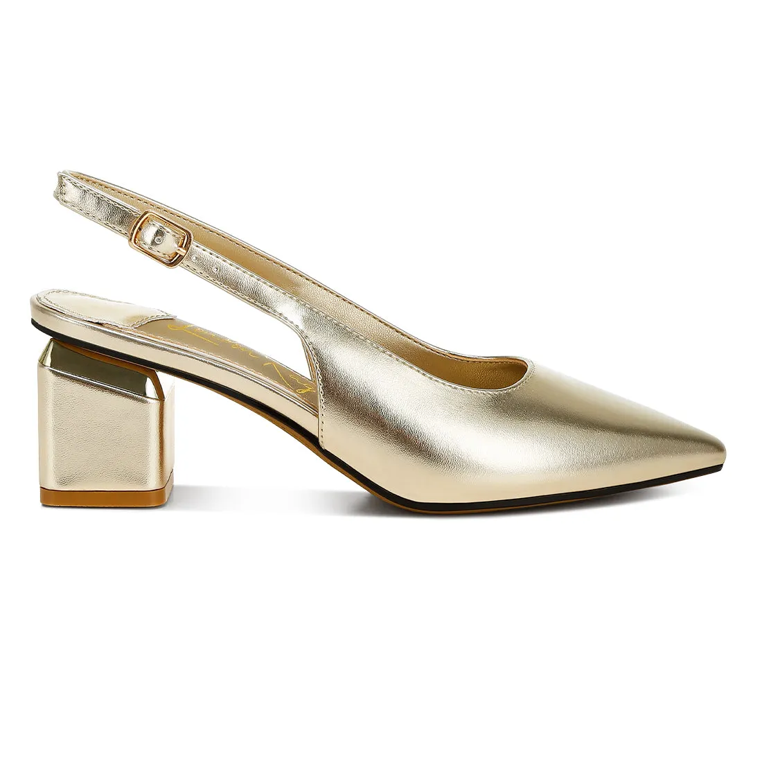 Metallic Faux Leather Slingback Sandals