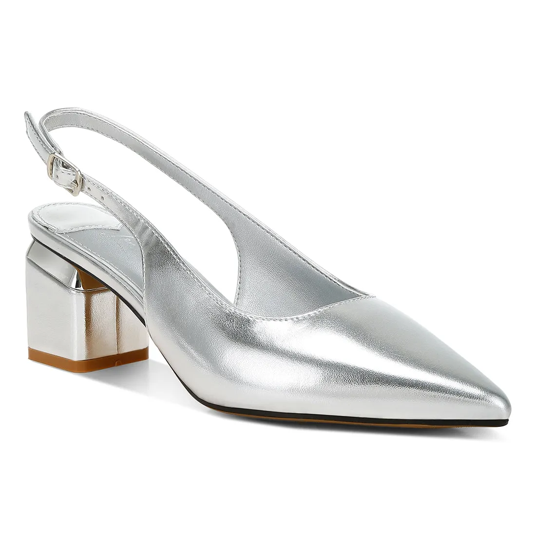 Metallic Faux Leather Slingback Sandals