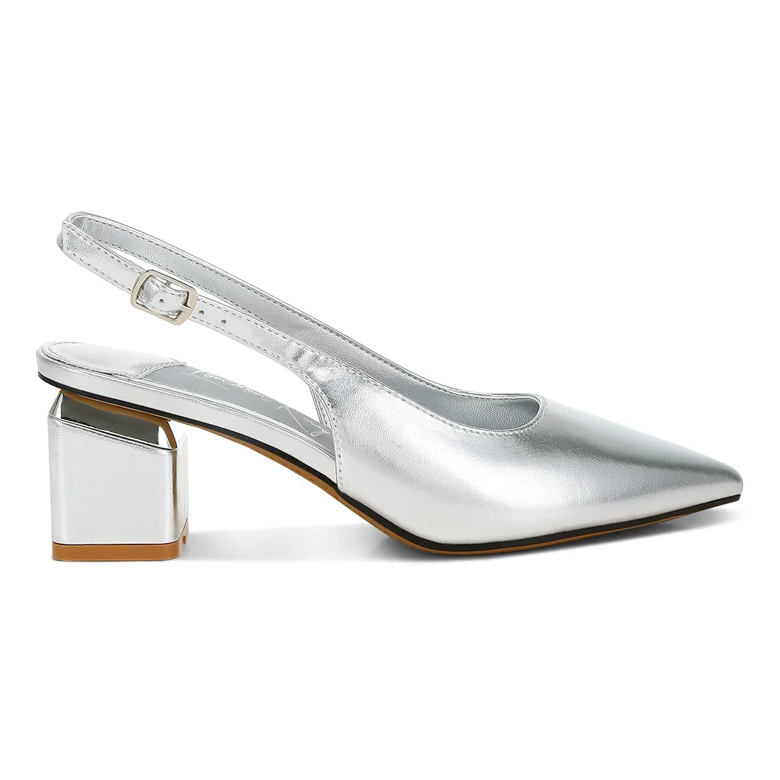 Metallic Faux Leather Slingback Sandals