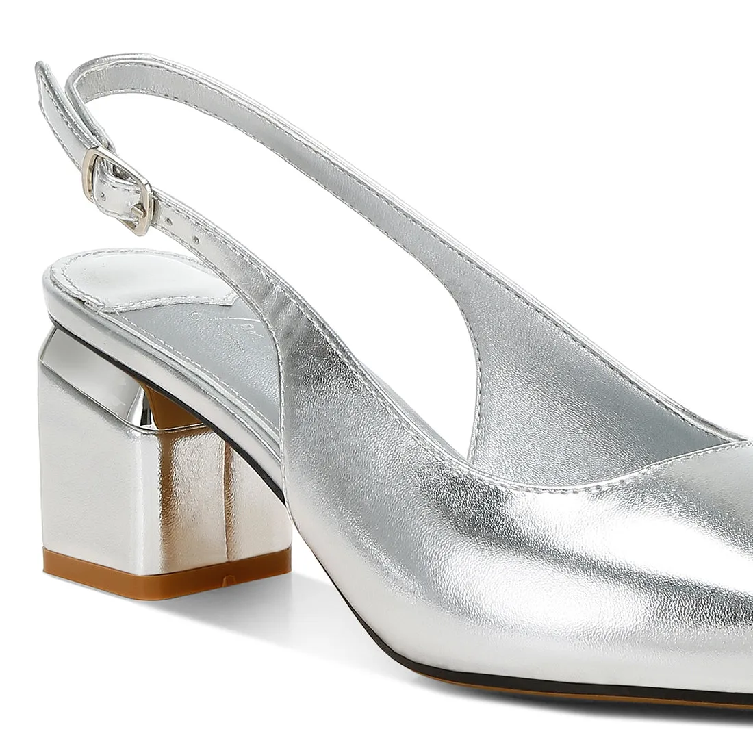 Metallic Faux Leather Slingback Sandals