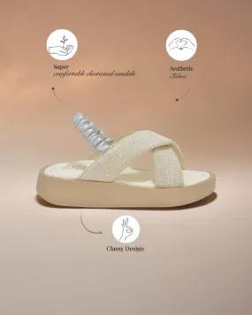 Off-White Tweed  Criss-Cross Sandals