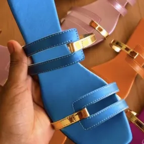 Open toe 2 straps slides for women Flat summer outdoors slippers