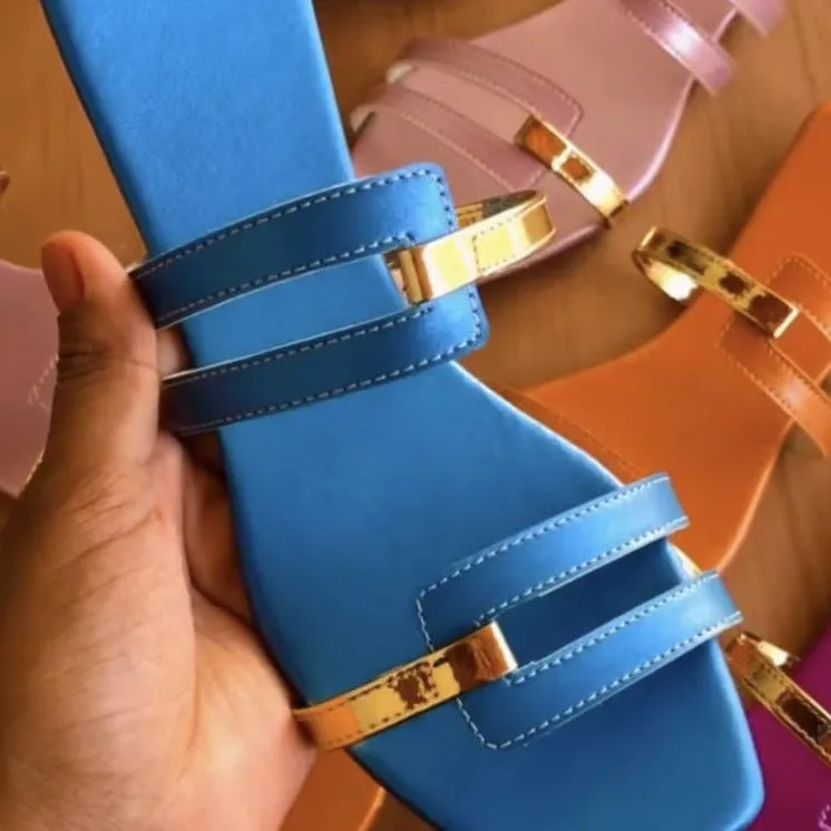 Open toe 2 straps slides for women Flat summer outdoors slippers