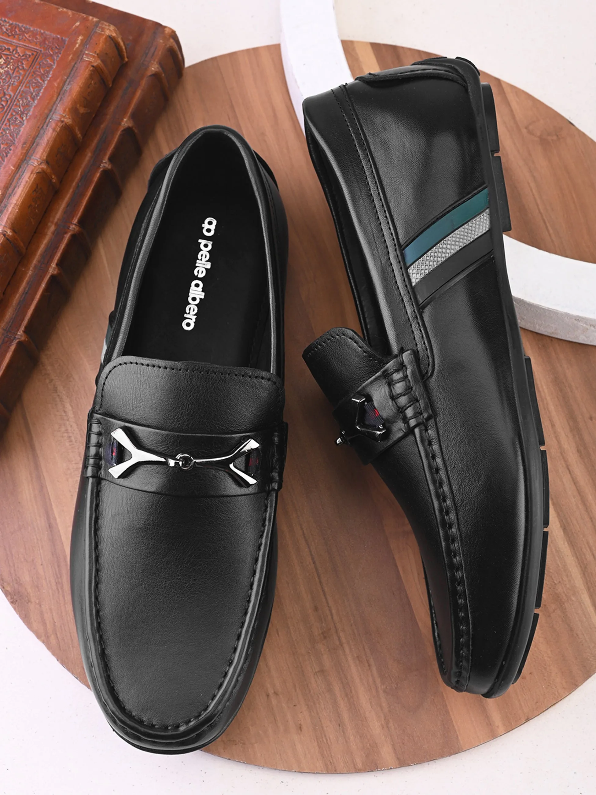 Pelle Albero Male's Black Leather Casual Loafers