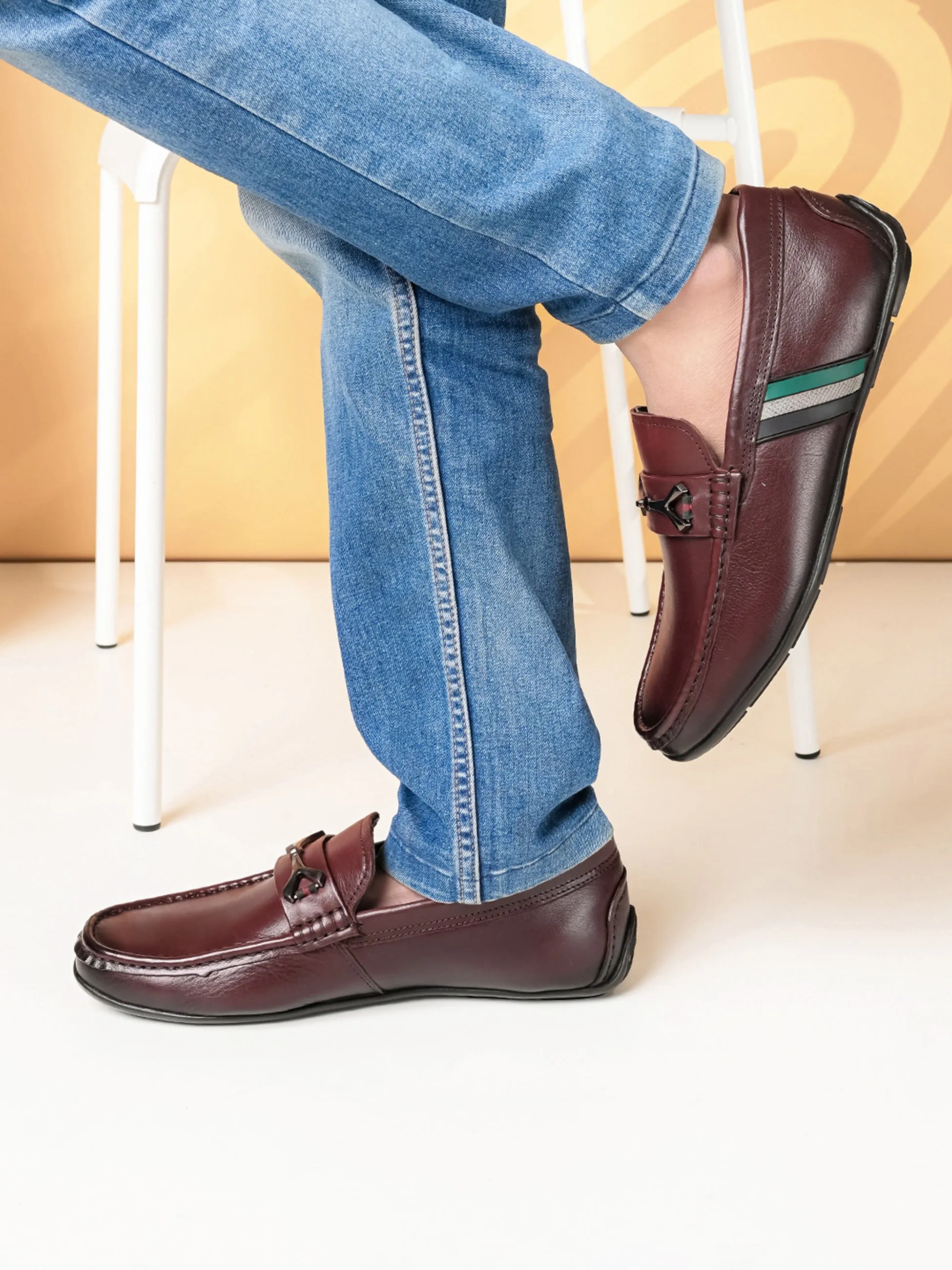 Pelle Albero Male's Bordo Leather Casual Loafers