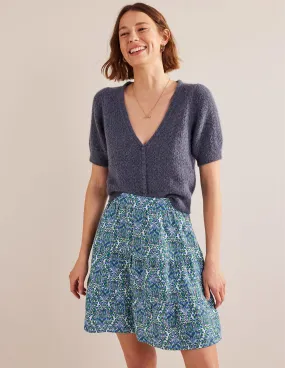 Pull On Tiered Linen Skirt-Green, Opulent Vine