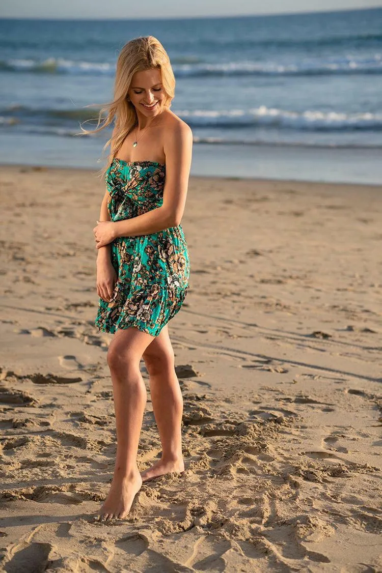 Saint-Tropez Jade Green Floral Print Strapless Dress