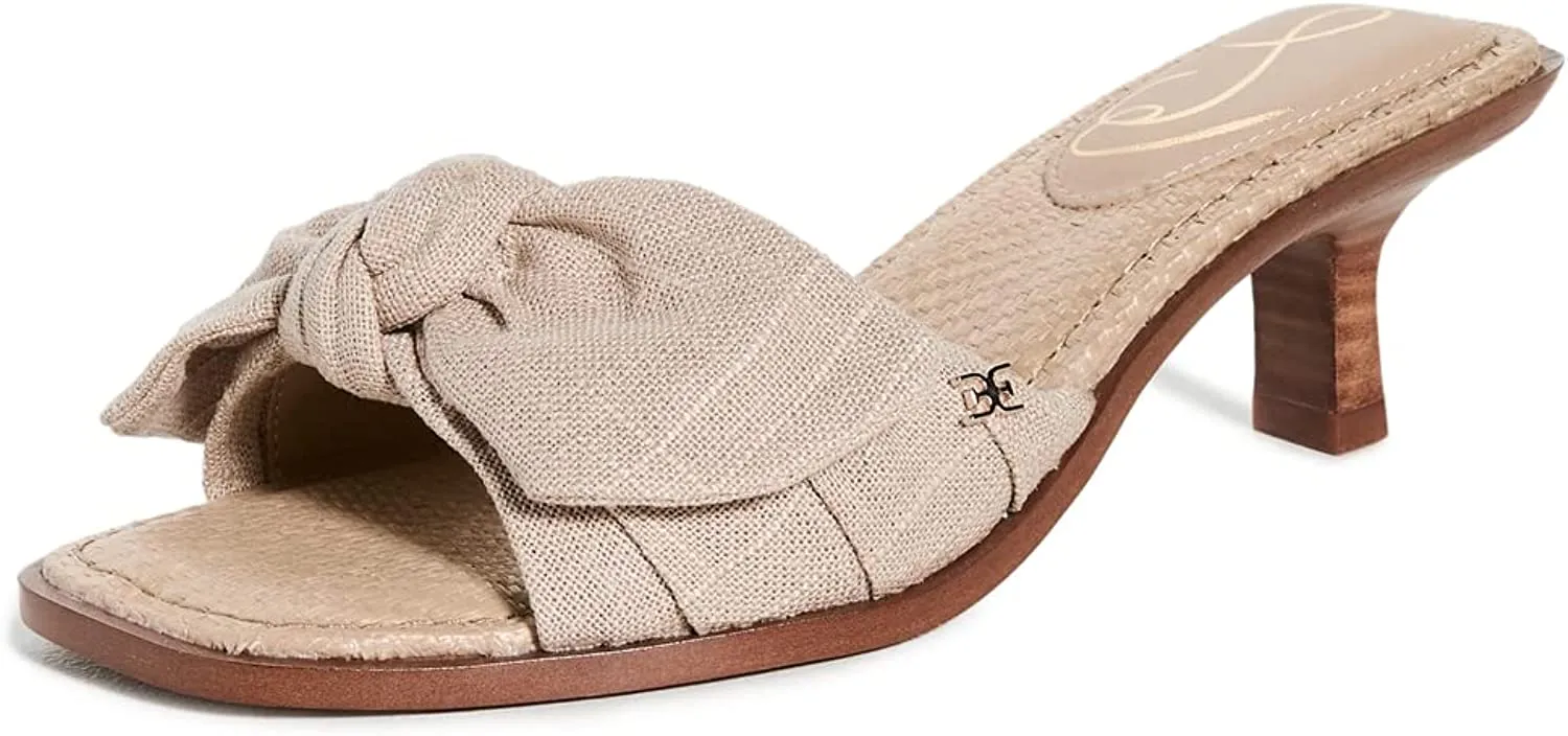 Sam Edelman Darcie Natural Squared Open Toe Kitten Heel Slip On Fashion Mules