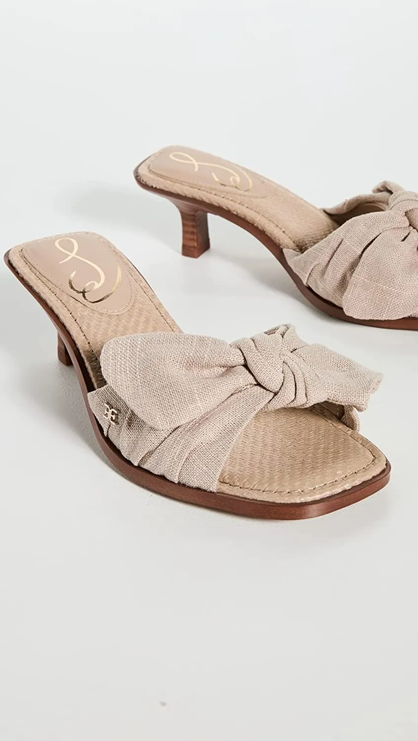 Sam Edelman Darcie Natural Squared Open Toe Kitten Heel Slip On Fashion Mules