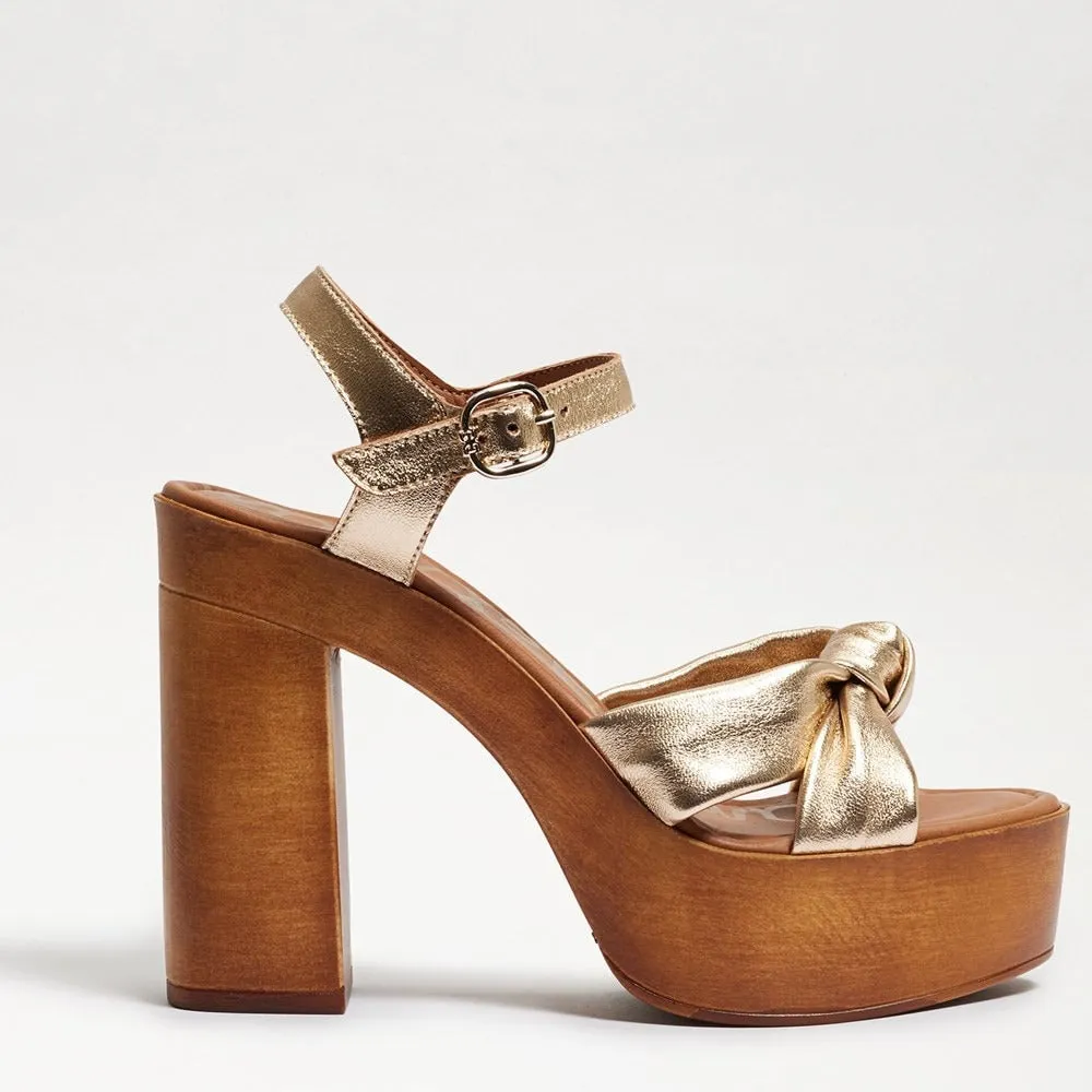Sam Edelman Trista Champagne Open Toe Buckle Strap Block Heel Platform Sandals