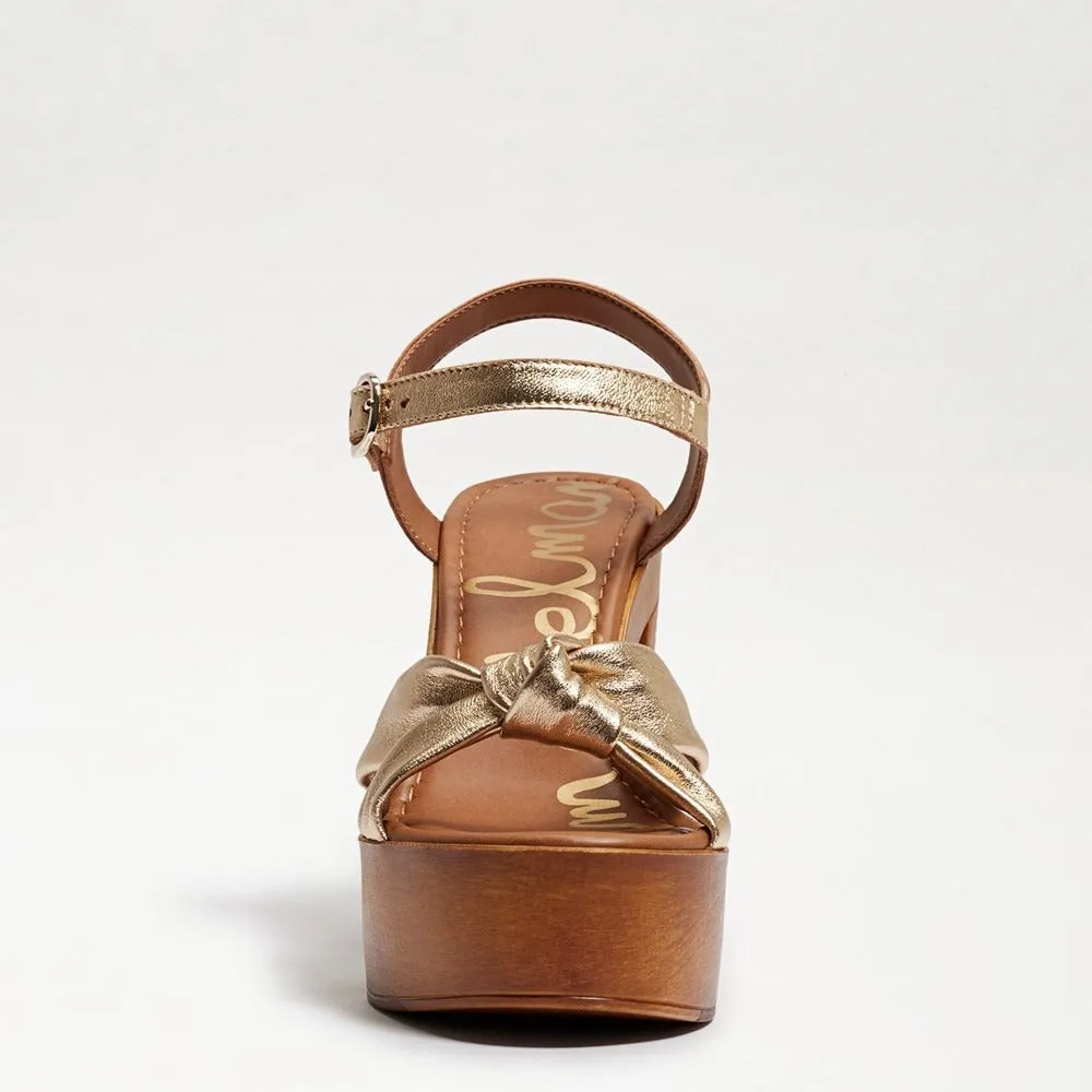 Sam Edelman Trista Champagne Open Toe Buckle Strap Block Heel Platform Sandals