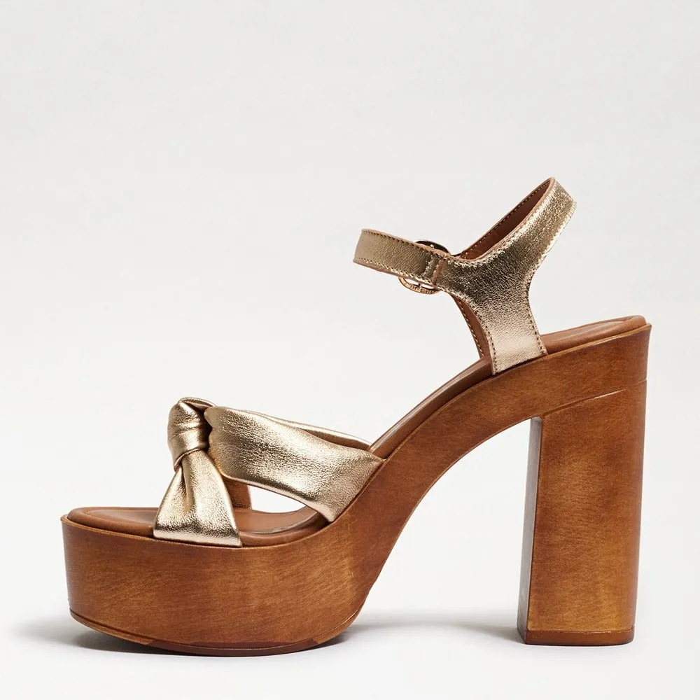 Sam Edelman Trista Champagne Open Toe Buckle Strap Block Heel Platform Sandals