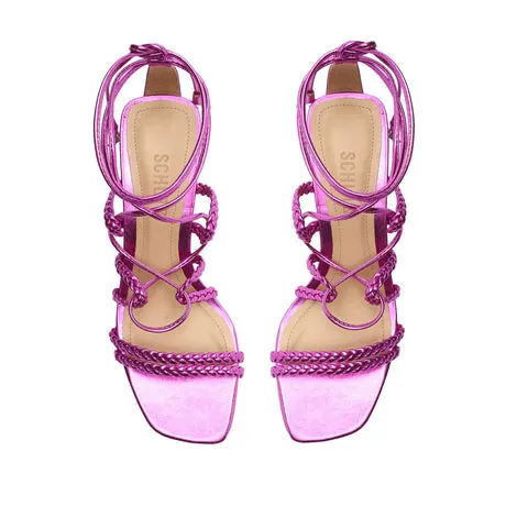 Schutz Lunah Mid Bright Violet Strappy Lace Up Open Toe Mid Block Heel Sandals