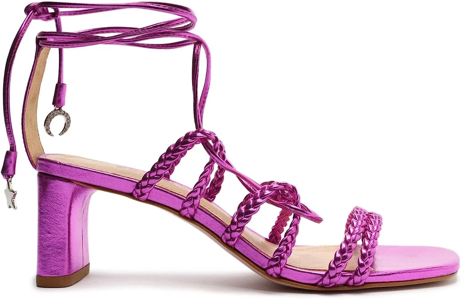 Schutz Lunah Mid Bright Violet Strappy Lace Up Open Toe Mid Block Heel Sandals