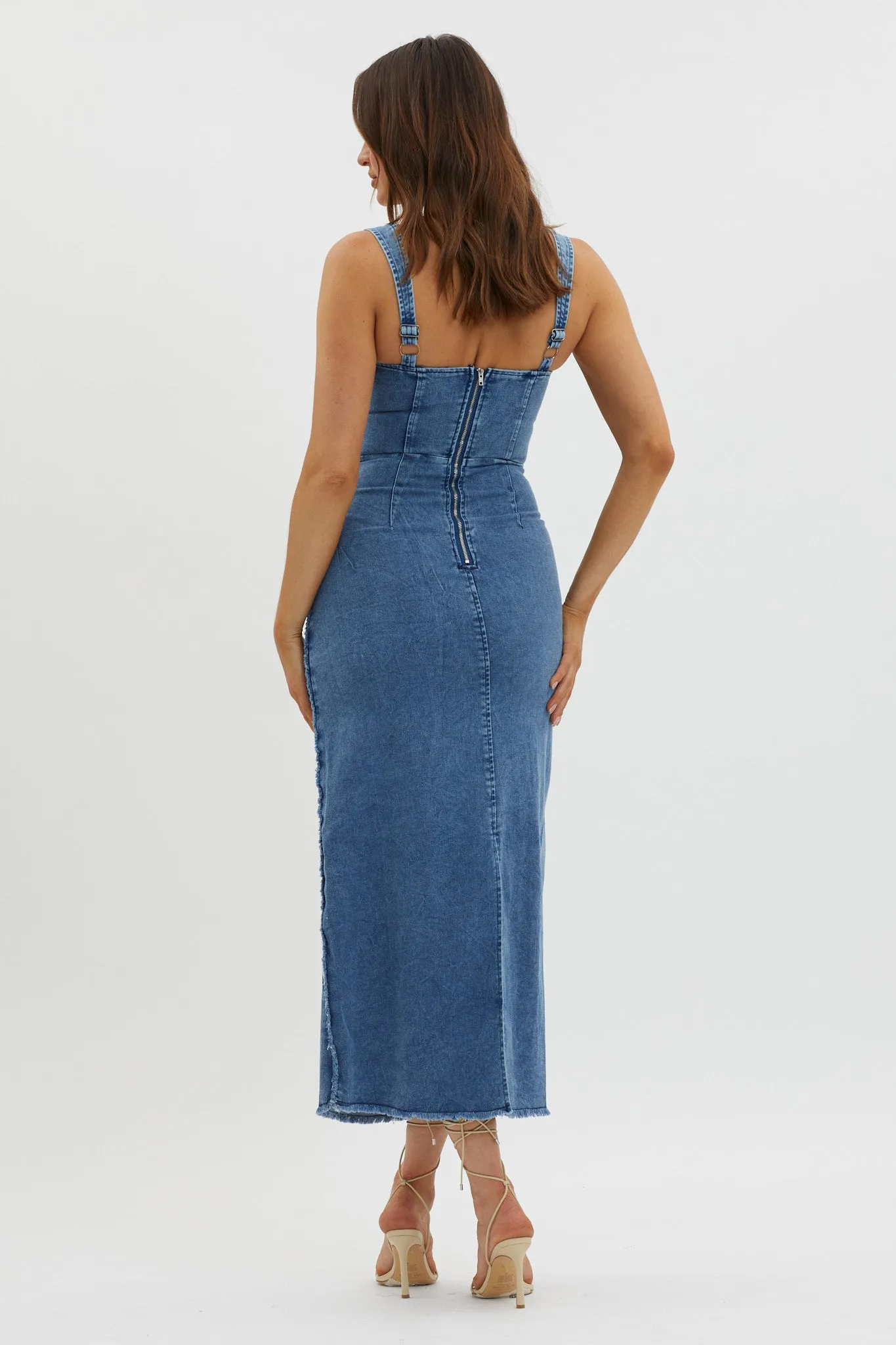 Shenae Raw Edge Bodycon Dress Denim
