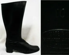 Size 6 Black Boots - Authentic Early 1960s Deadstock - Waterproof Vinyl - Fleece Lined - 60s - Faux Buckle - Rain Dears - Tall Winter Shoes