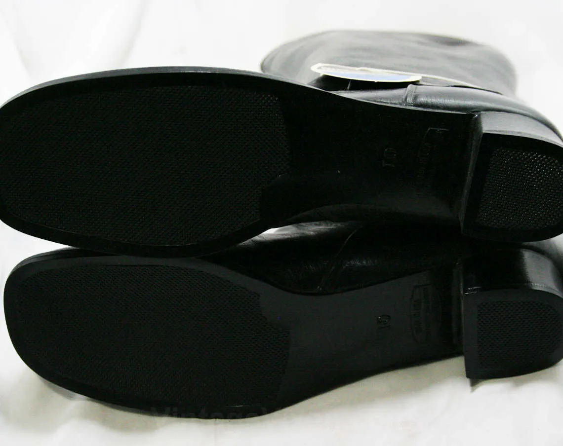 Size 6 Black Boots - Authentic Early 1960s Deadstock - Waterproof Vinyl - Fleece Lined - 60s - Faux Buckle - Rain Dears - Tall Winter Shoes
