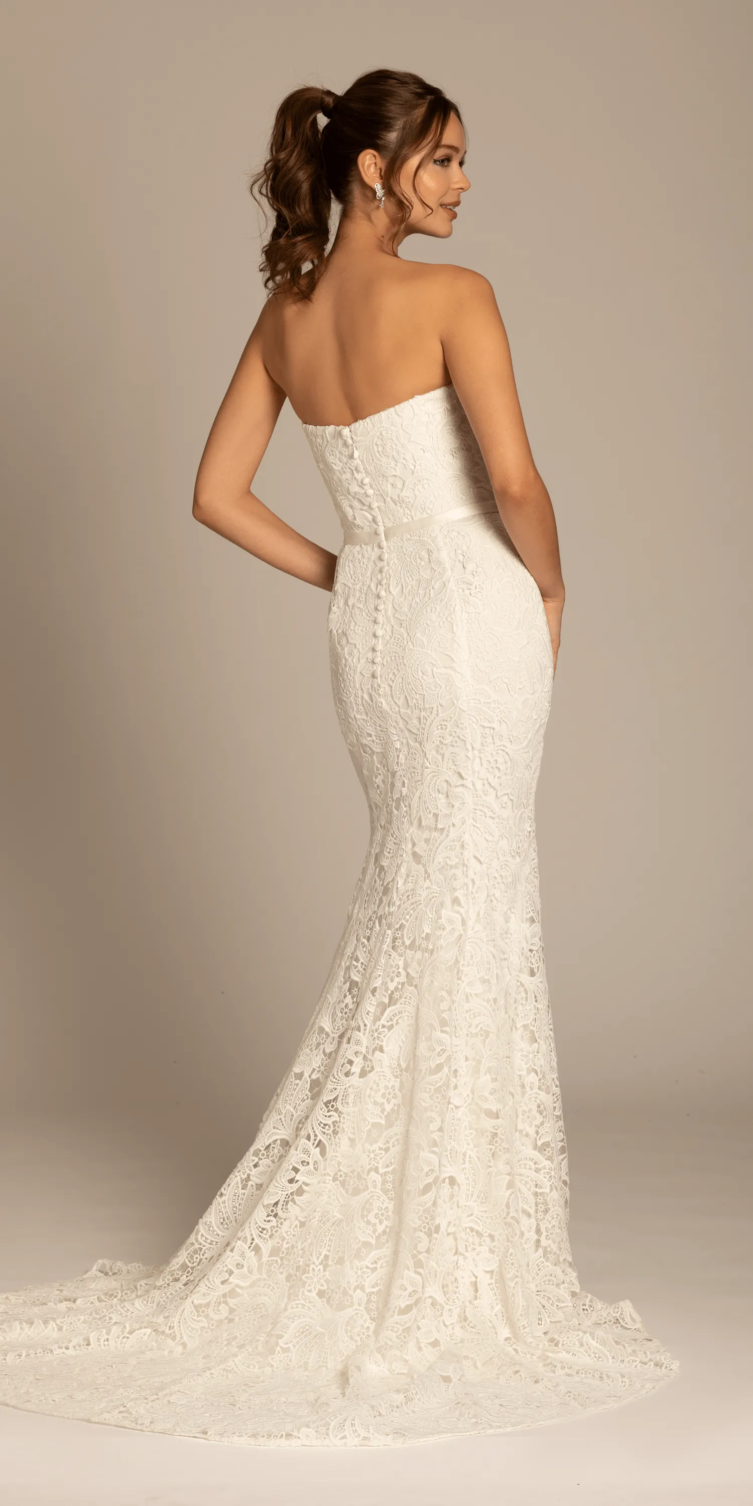 Strapless Sweetheart Lace Trumpet Dress with Cris Cross Bodice