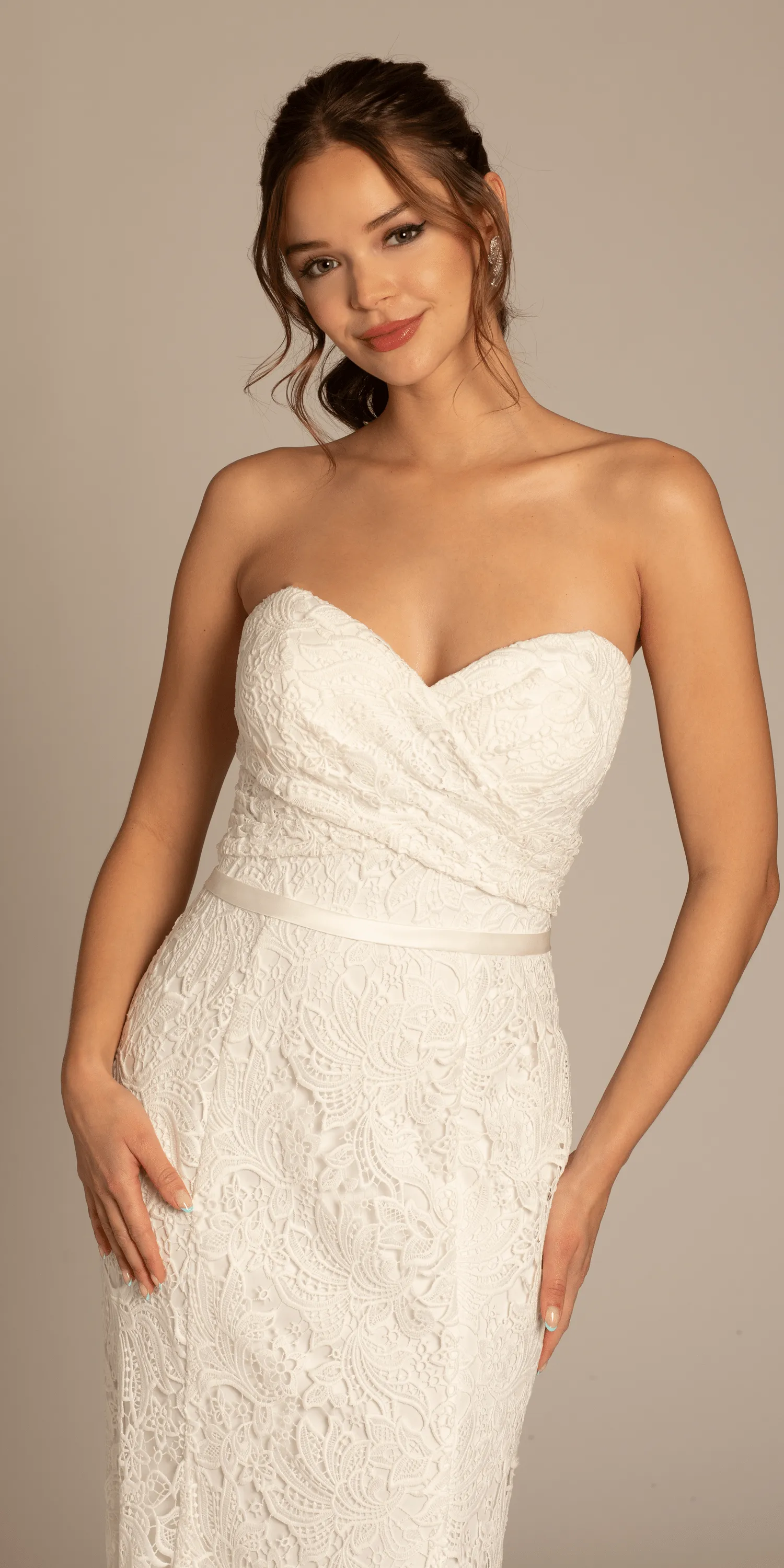Strapless Sweetheart Lace Trumpet Dress with Cris Cross Bodice