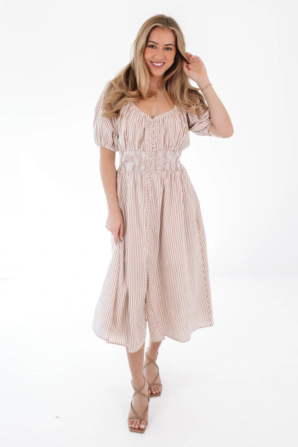 Take Me Serious Midi Dress - Camel