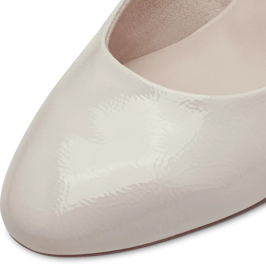 Tamaris Ivory Patent Block Heel Pumps: Style & Comfort