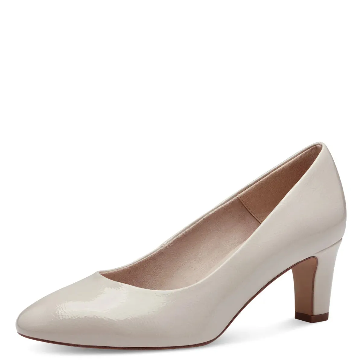 Tamaris Ivory Patent Block Heel Pumps: Style & Comfort